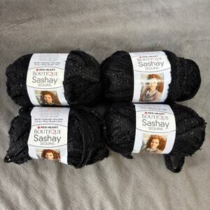 Red Heart Boutique Sashay Sequins Yarn 20 Yd. Caviar Black Lot of 4 New 3.5 oz